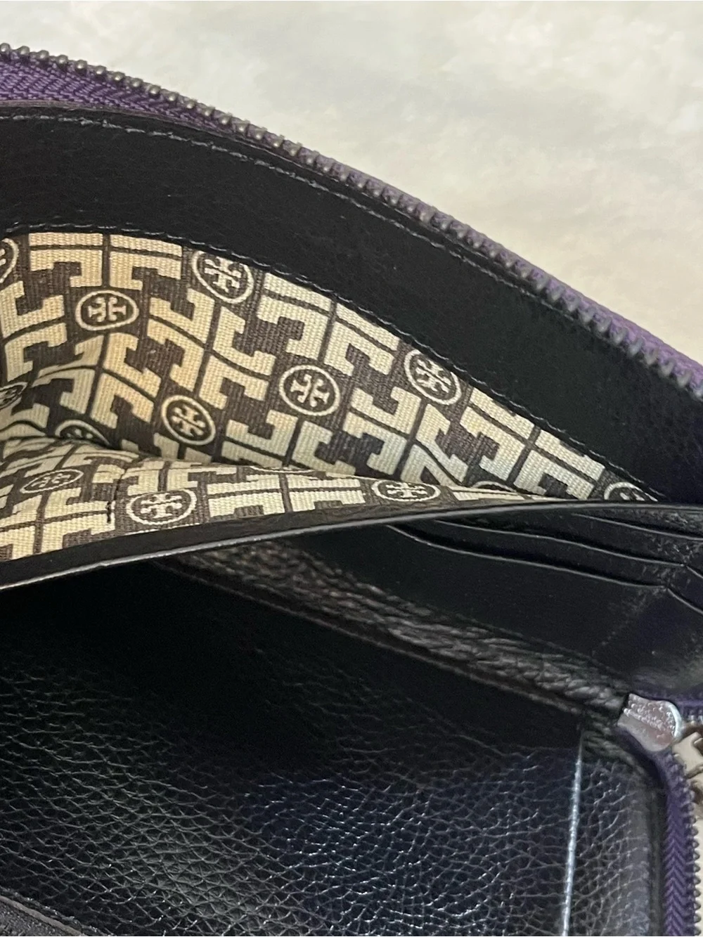 Tory Burch Purple Leather Half Zip Around Wallet